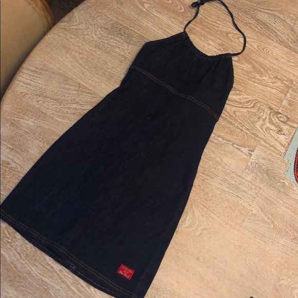 Vintage Dresses & Skirts - Vintage hot kiss denim jean dress halter XS small